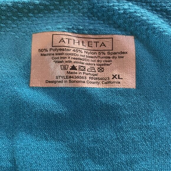 Athleta Fastest Track Tee Rare Teal Top Scoop Neck Ruched Sz XL Gym Run Athletic - Picture 9 of 12